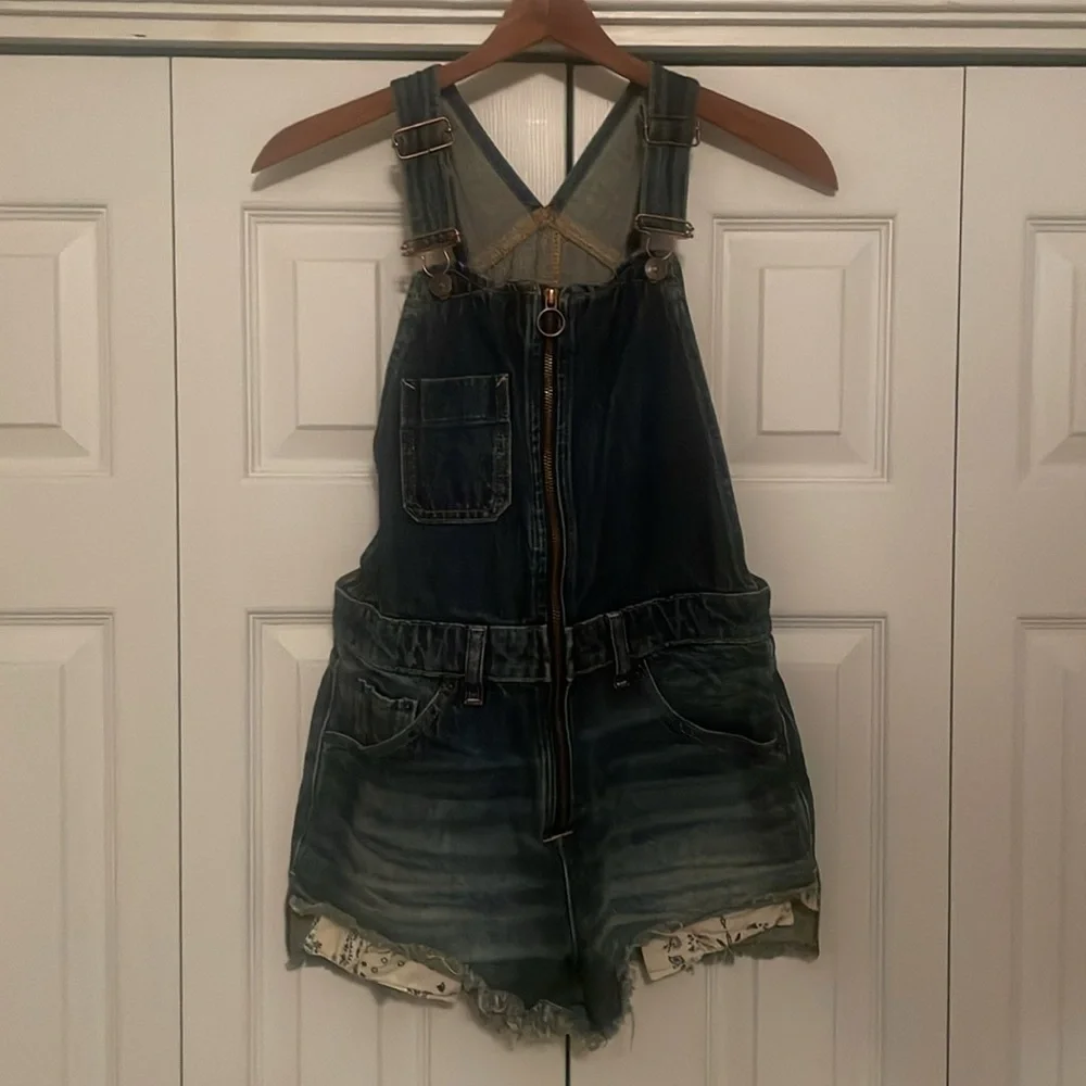 New We The Free by Free People Ziggy Sun-kissed Denim Aura Blue Overall Shorts 2